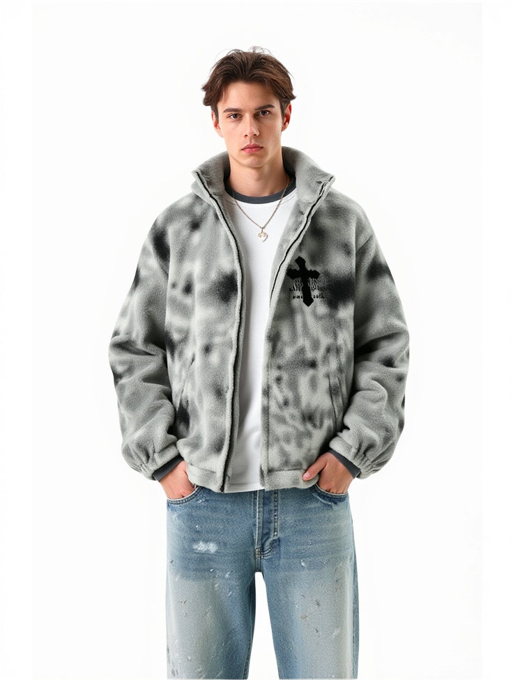 Tie-dye Gradient Cross Stitch Lambskin Faux Rabbit Fur Coat