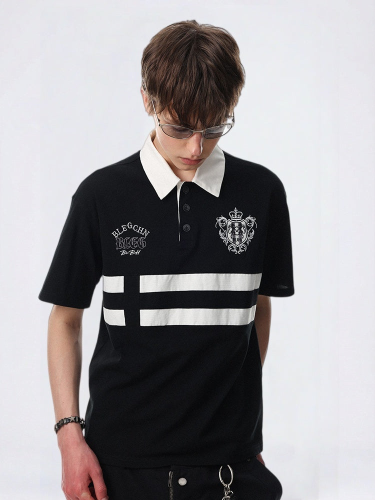 Stripes Patchwork Color-blocked Ins Embroidery Loose-fit Polo