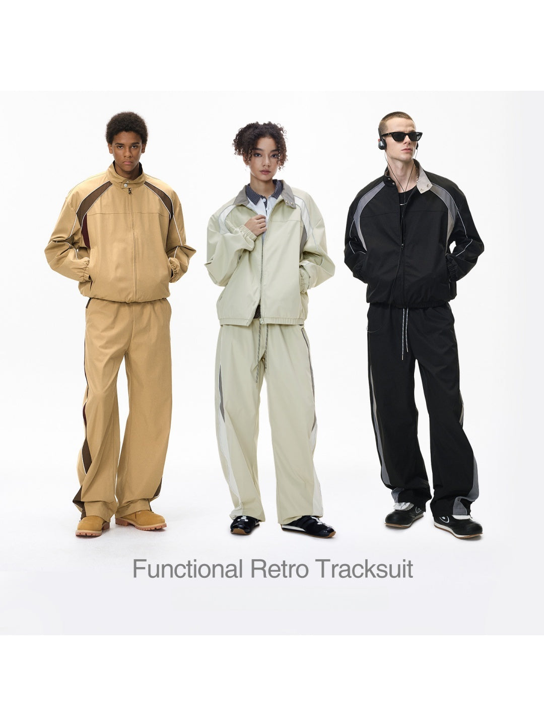 Function Retro Sports Racing Suit Jackets Wide-leg Pants Set