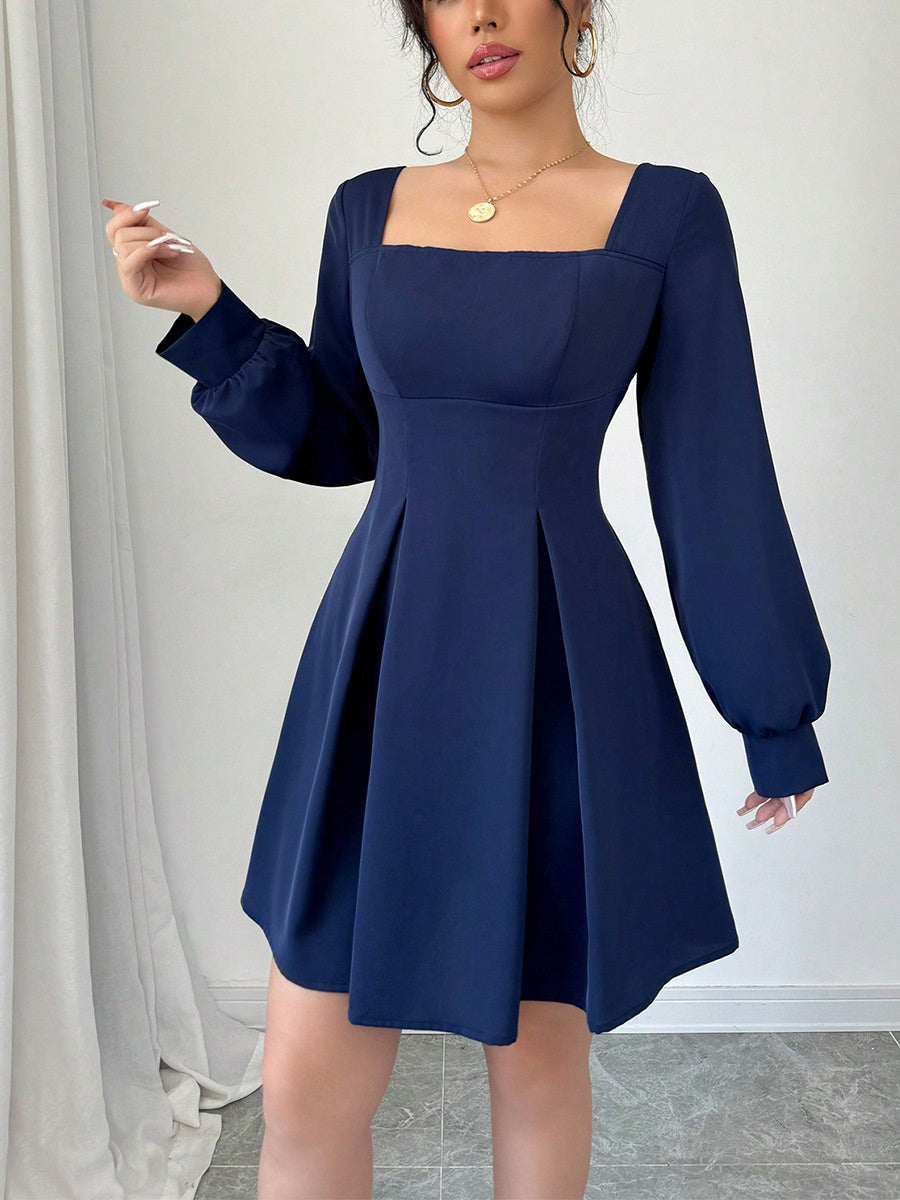 Long-sleeved Square Neck Slim Waist Short Dress