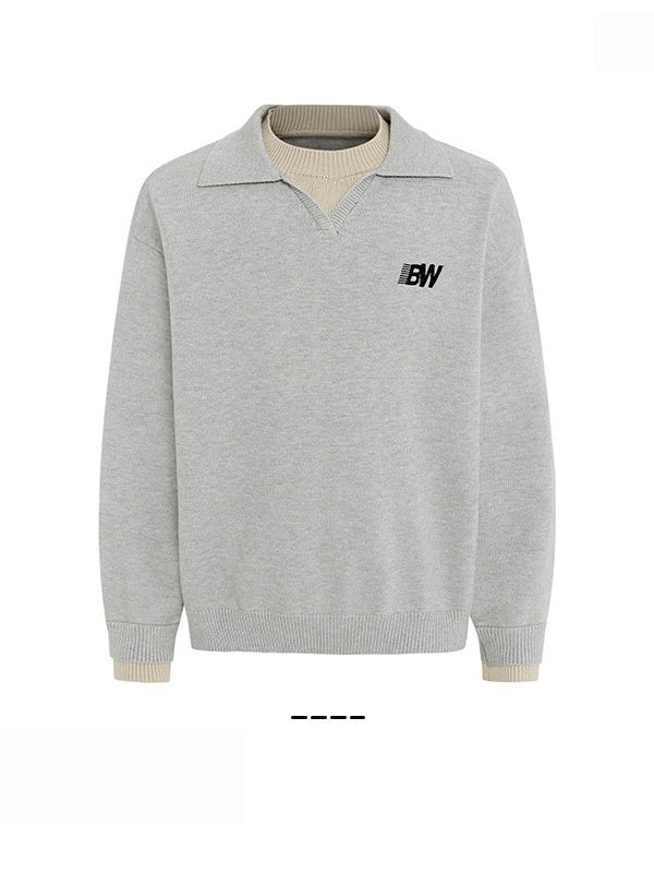 Contrasting Colors Fake Two Pieces Hood Sweaters