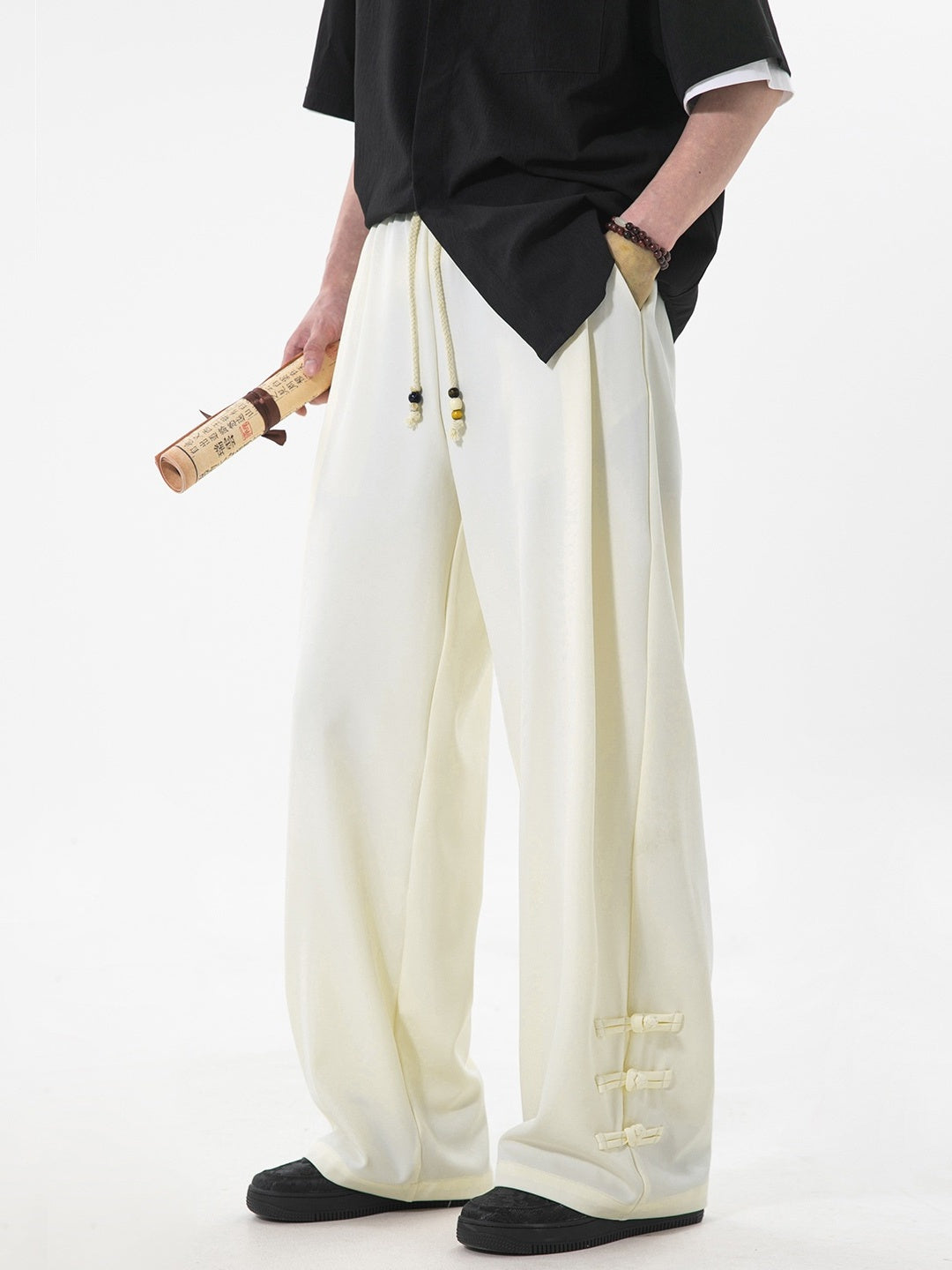 New Chinese Style Chinese Knot Design Loose-fit Pants