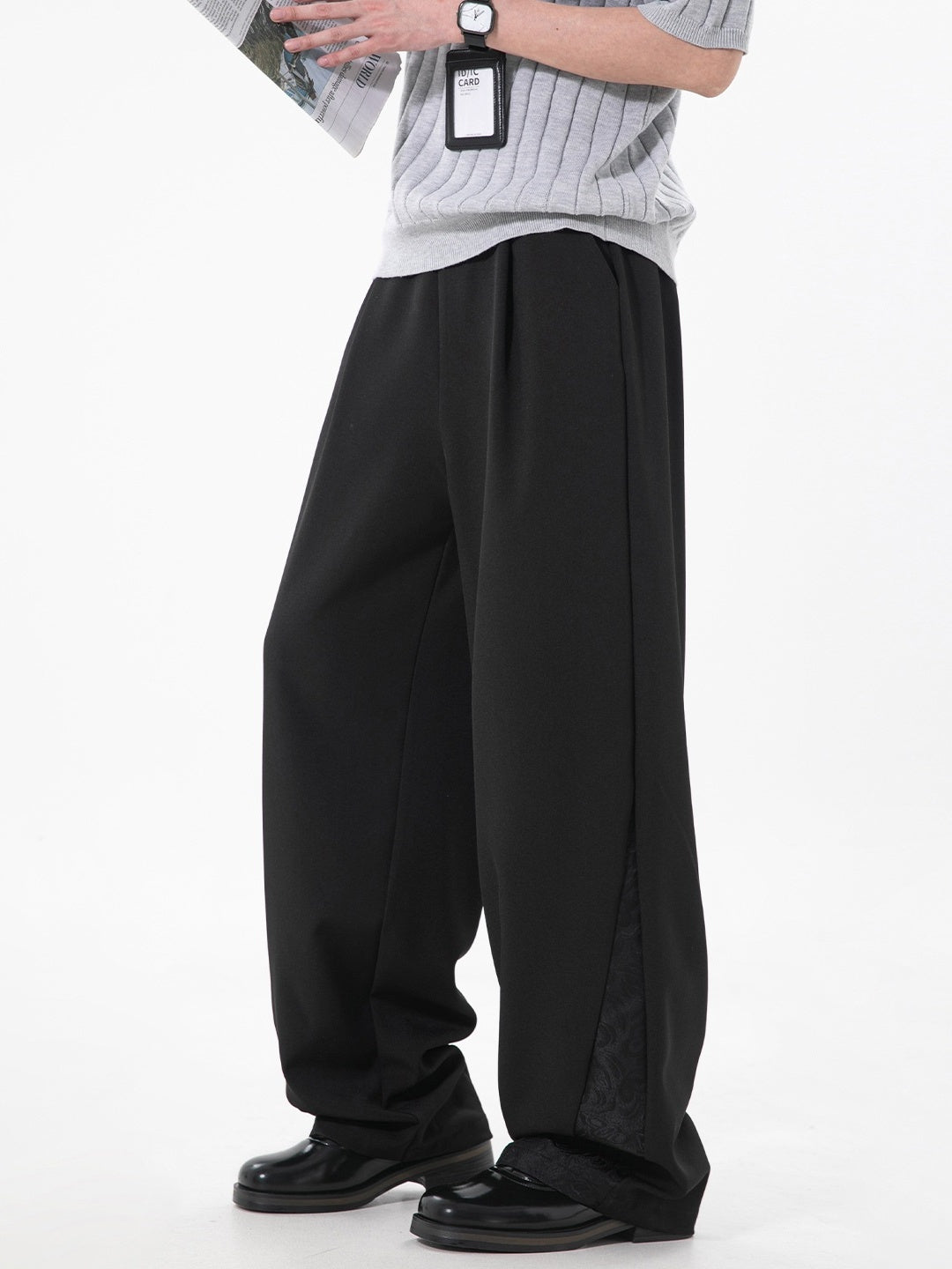 New Chinese Style Dark Pattern Jacquard Patchwork Pants