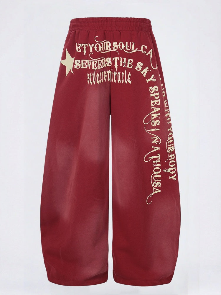 Letter Printed Machete Wide-leg Hip Hop Spray Dyeing Make Dirty Mopping Sweatpants