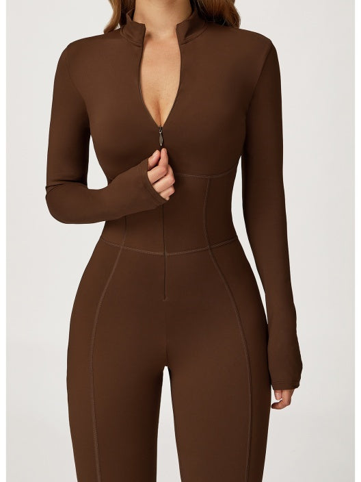 Long-sleeved Stand Collar Fleece Keep Warm High Elasticity Waist Slimming And Shaping Yoga Fitness Outdoor Jumpsuits/pants