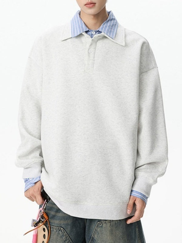 Plaid Fake Two Pieces Lapel Long Sleeve Polo