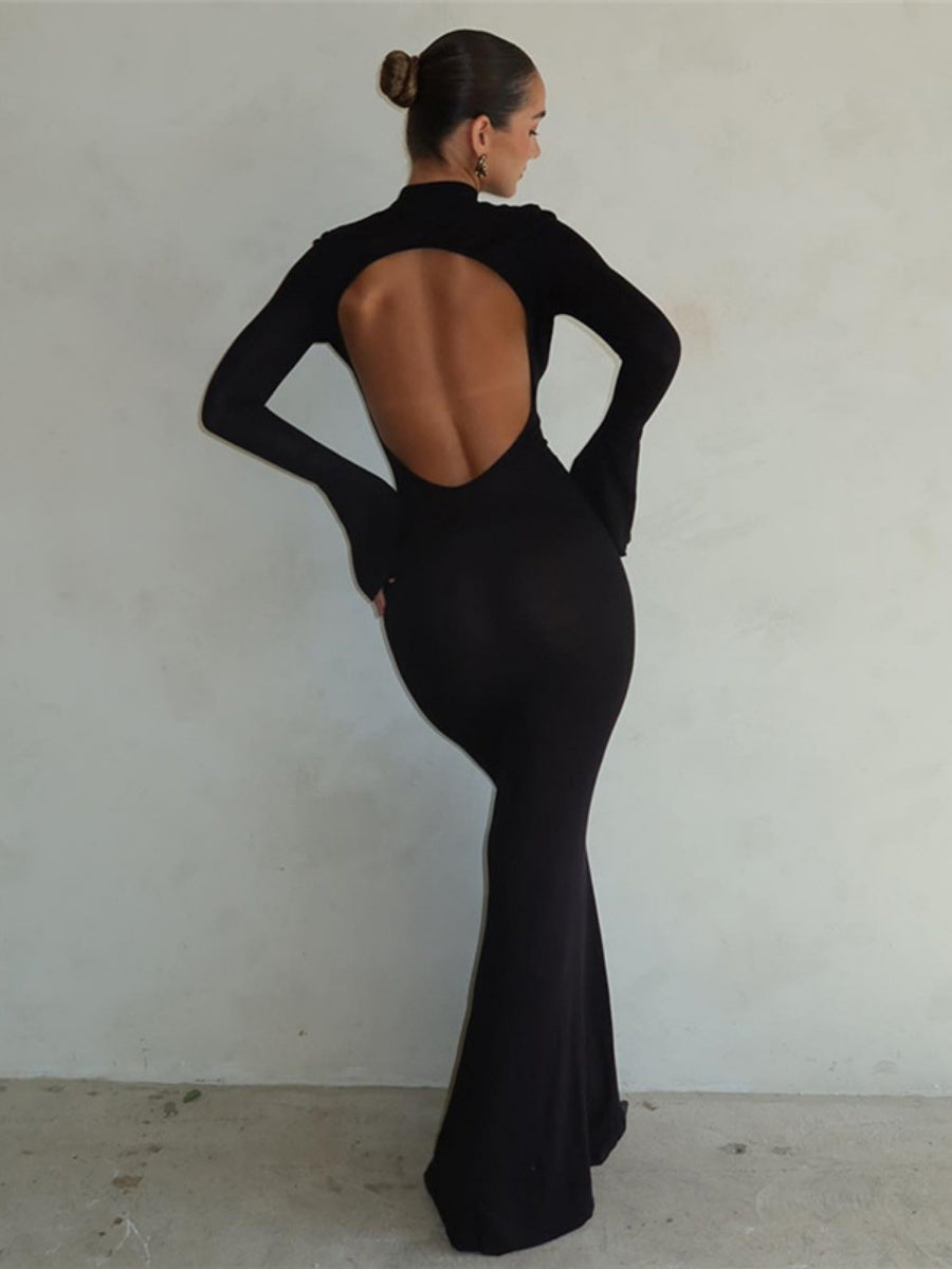 Liber Winter Women's Backless Solid Color Maxi Dresses
