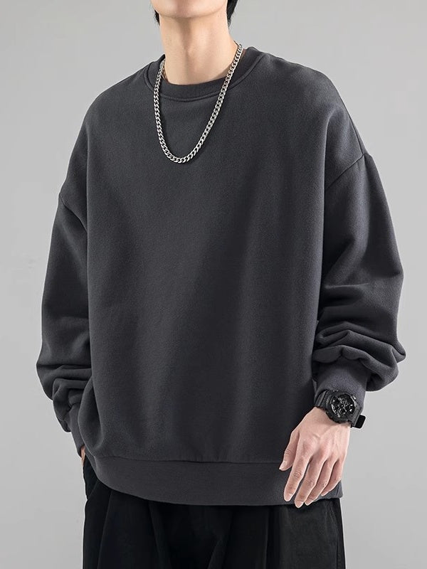 All-match Crew Neck Loose Solid Color Hood Sweatshirts&Hoodies