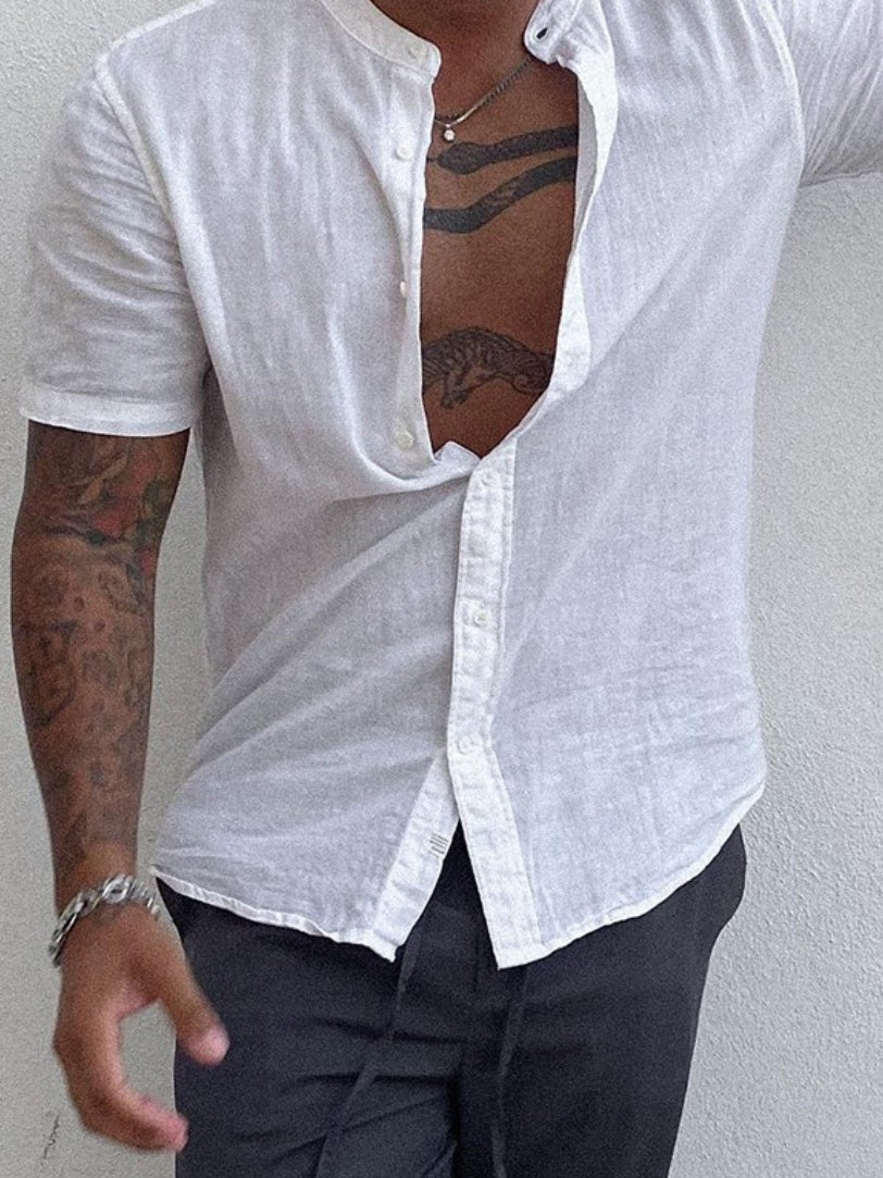 Cotton And Linen Leisure Solid Color Shirts