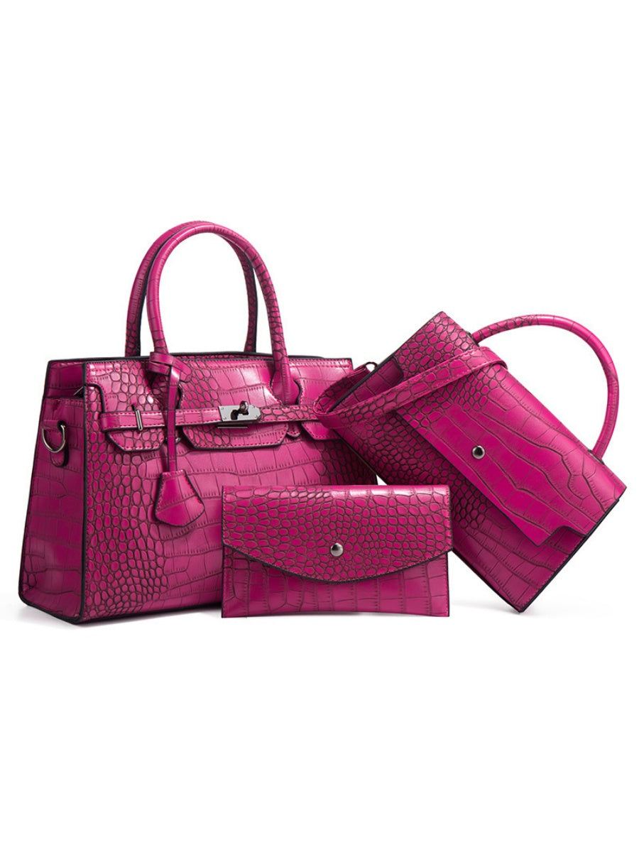 Crocodile-print Handbag 3-piece Set