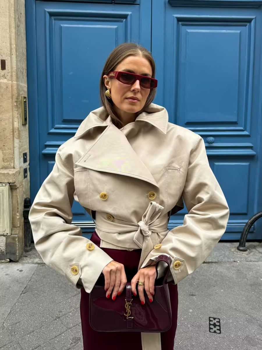 Lace up Buttons Short Trench Coats