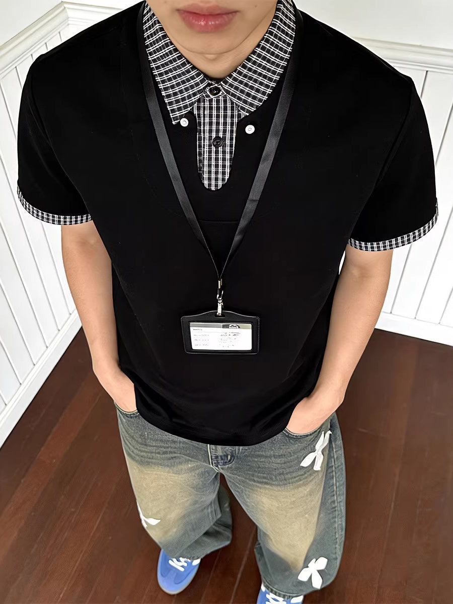 Layered-look Cleanfit Plaid Polo Shirt