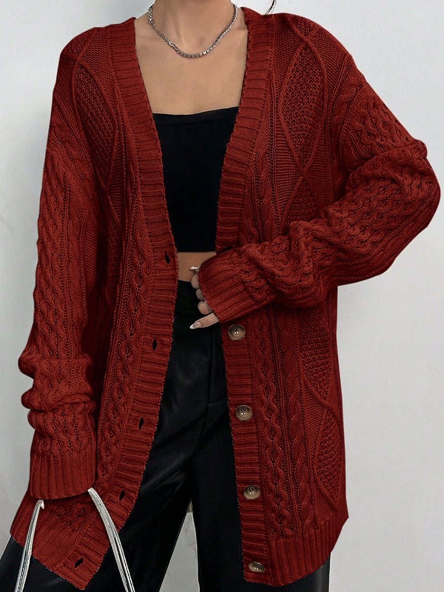 Liber Women's outerwear knitted cardigan diamond cable-knit button autumn cardigan