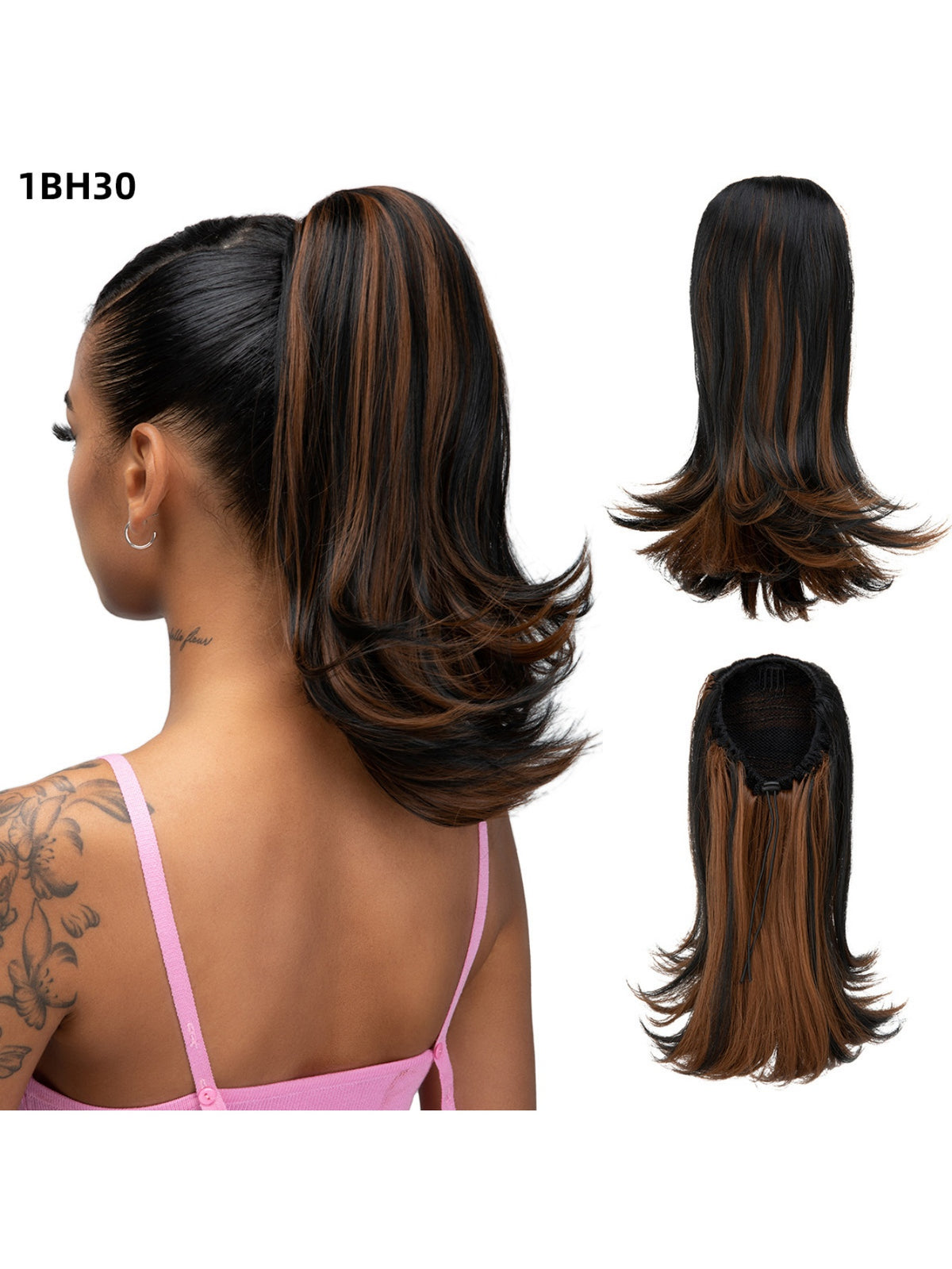 Slightly Curled Short Hair With Drawstring Ponytail, Made Of Synthetic High-temperature Silk Wig
