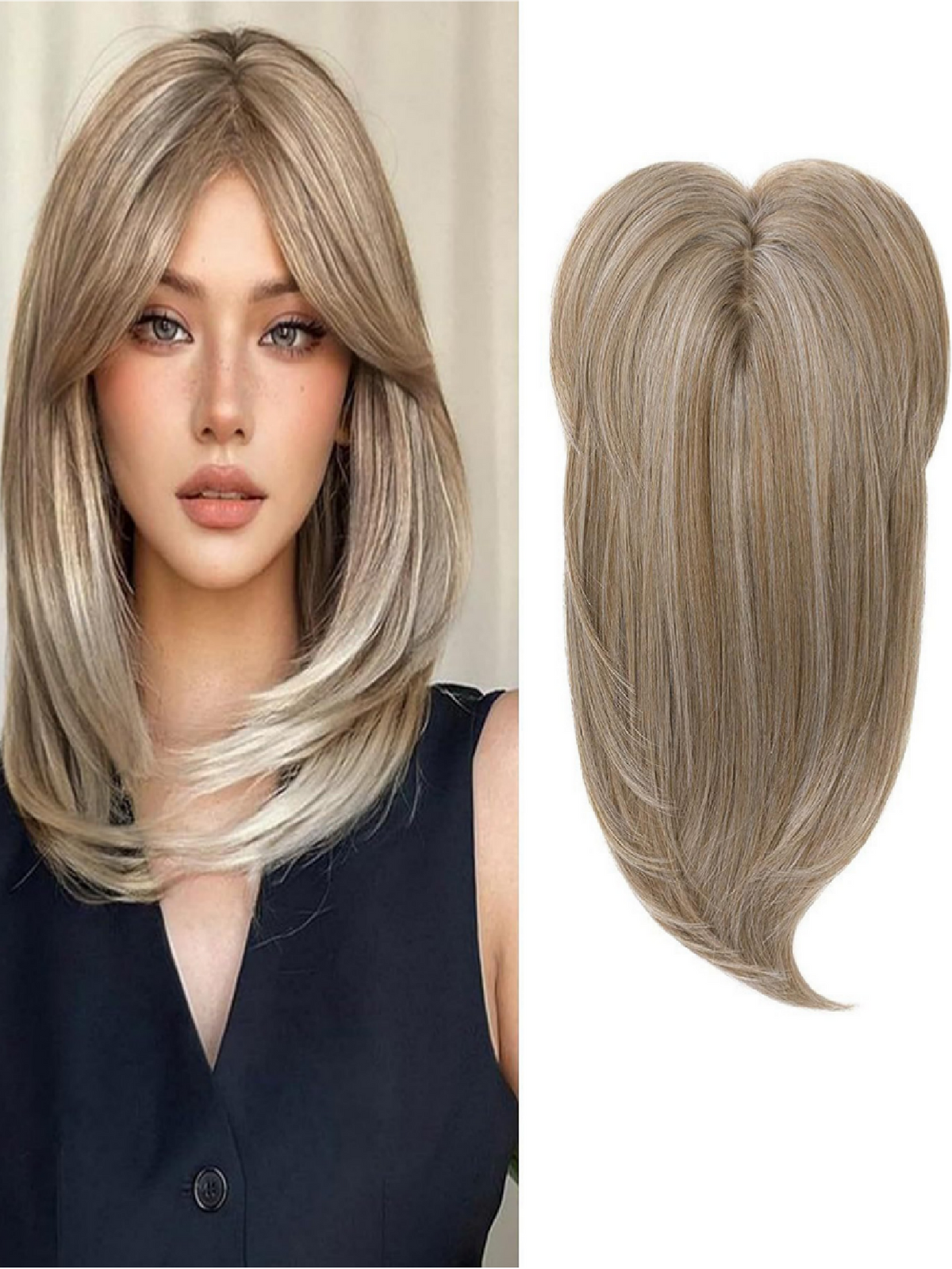 Invisible, Seamless, Long, Curly Wig With White Hair Covering