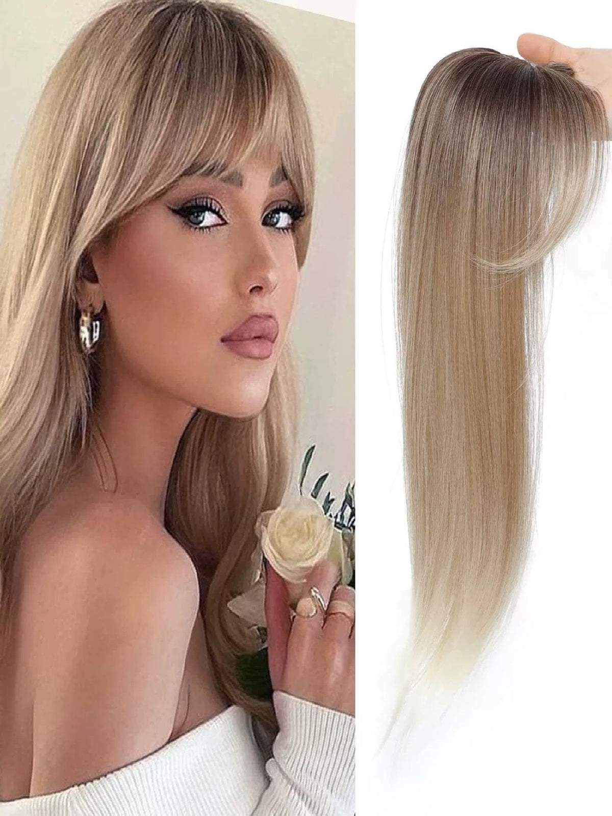 Invisible, Seamless Synthetic Long Wig That Covers Gray Hair