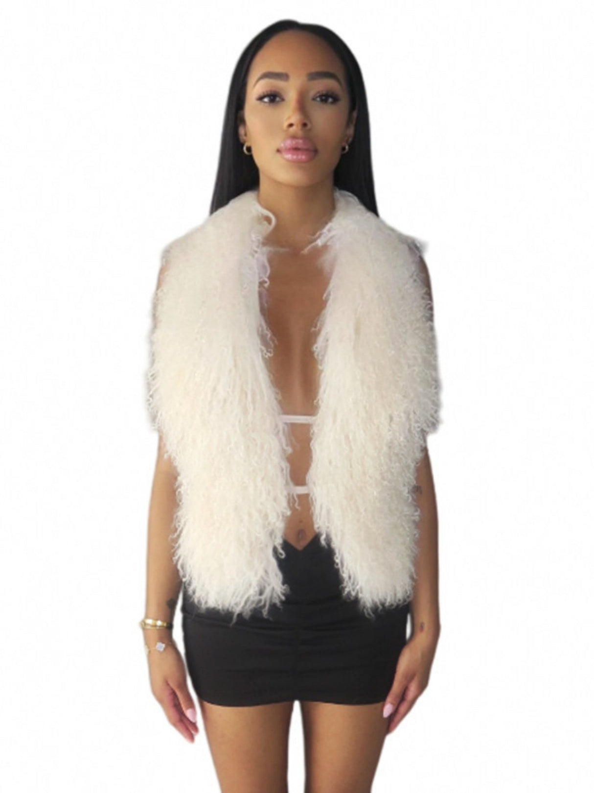 Backless Fur Collar Neckband Lace Up Vest Top Tank Tops&Camis