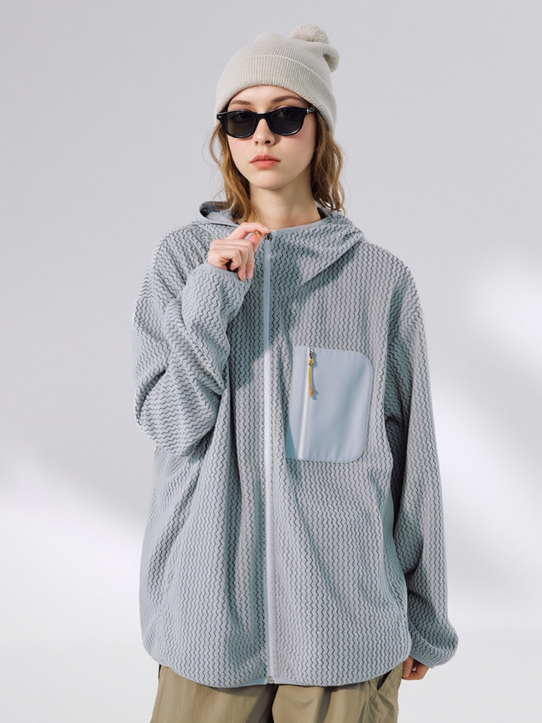 Bata Wave Pattern Stand Collar Outdoor Windproof Zipper Jacket