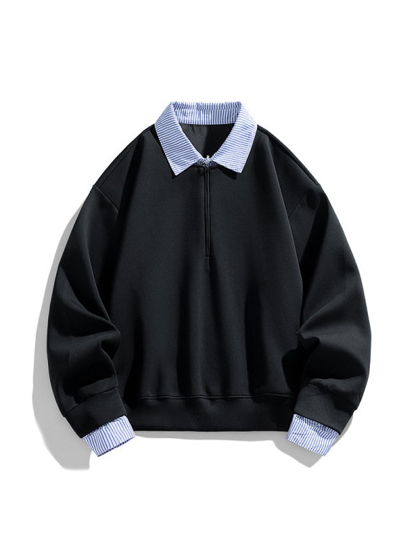 Mock-layer Striped-panel Polo Shirt