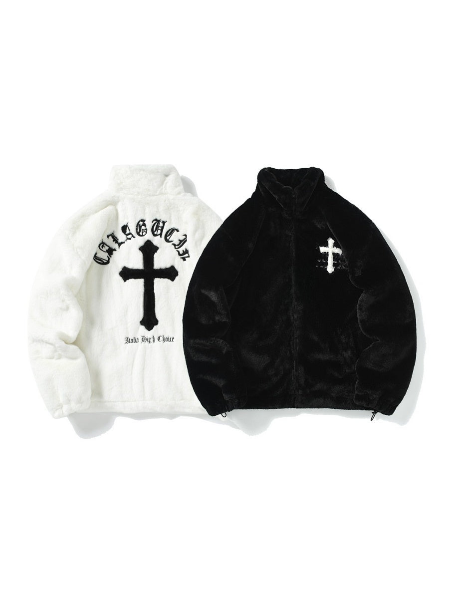 Tie-dye Gradient Cross Stitch Lambskin Faux Rabbit Fur Coat