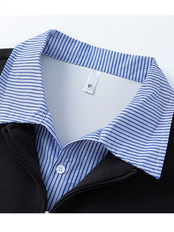 Mock-layer Striped-panel Polo Shirt