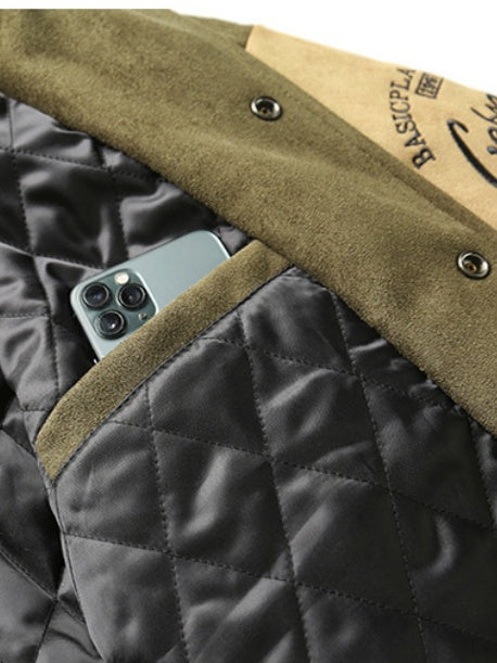 Suede Windproof Padded Baseball Jacket