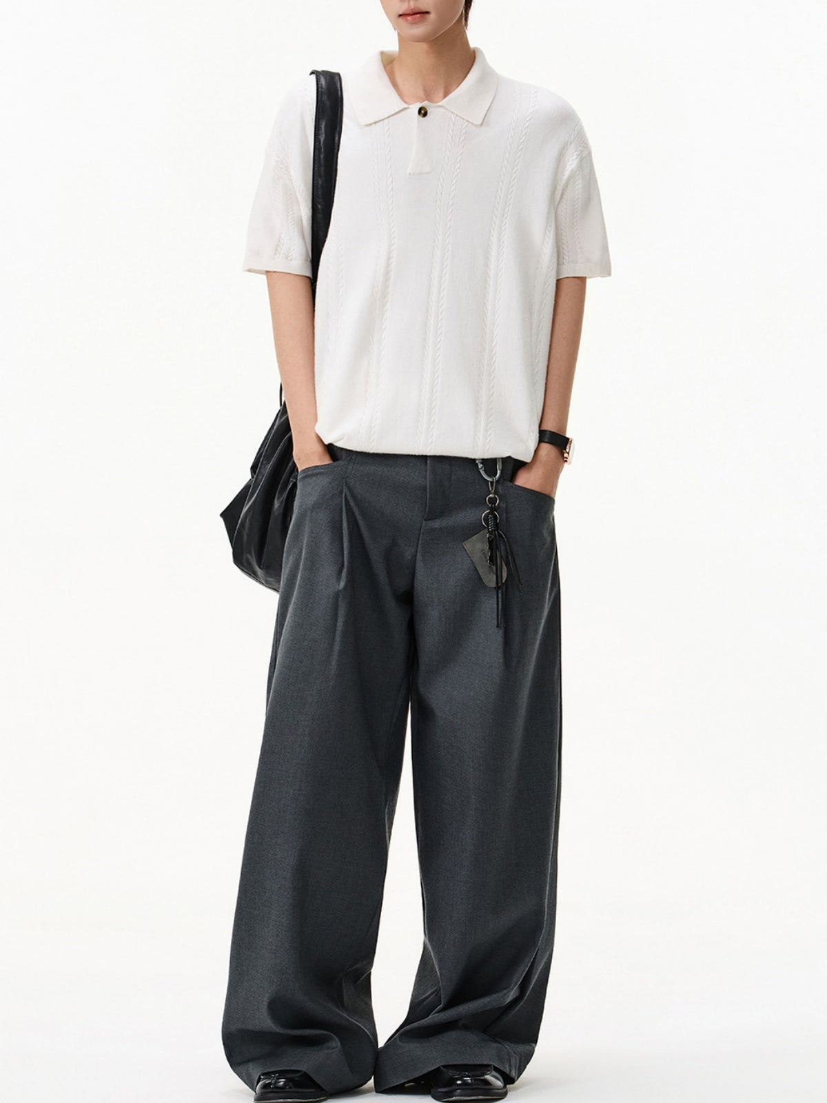 Twisted Dough Sticks Texture Loose-fit Polo Shirt