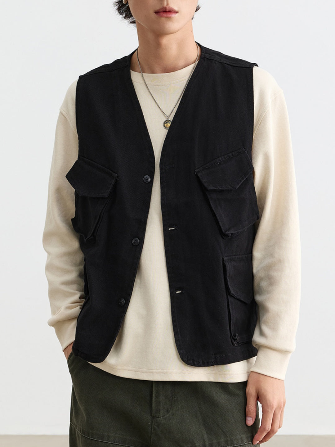 Distressed Washed Multiple Pockets Tooling Vests