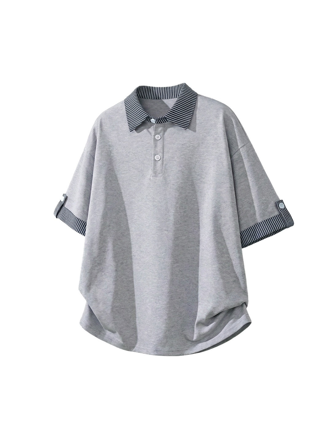 Color-blocked Layered-look Stripes Patchwork Polo Shirt