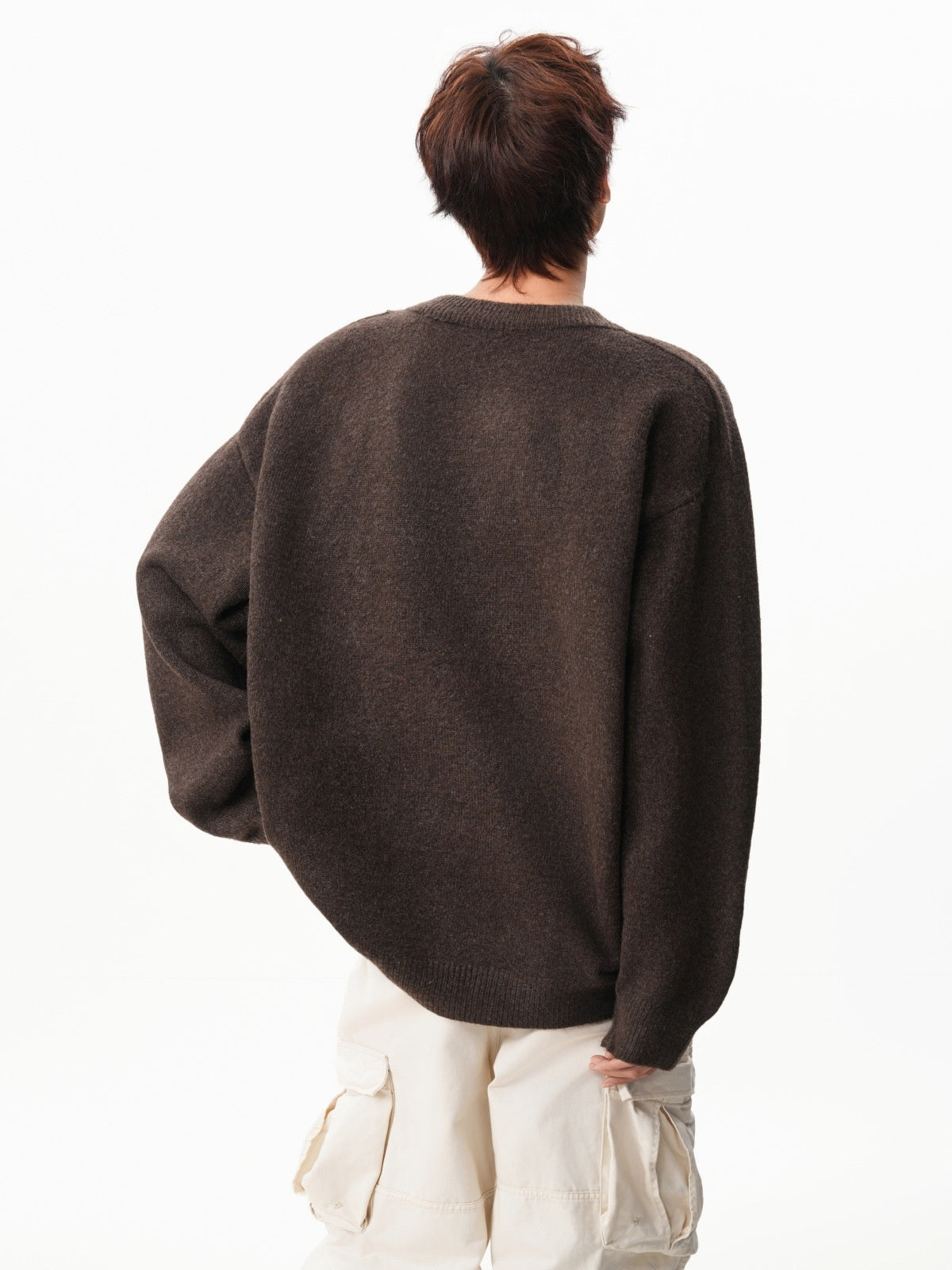 Retro Faux-Layer V-Neck Patchwork Oversized Knit Pullover