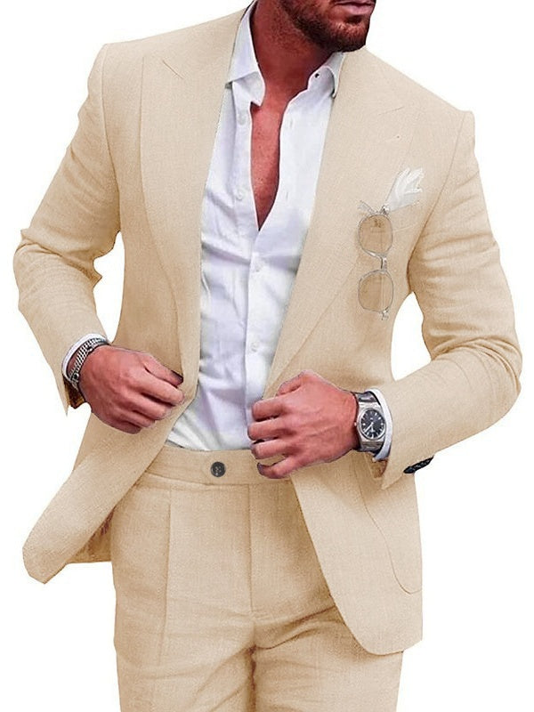 Flax Solid Color Suit Set 2-piece Sets