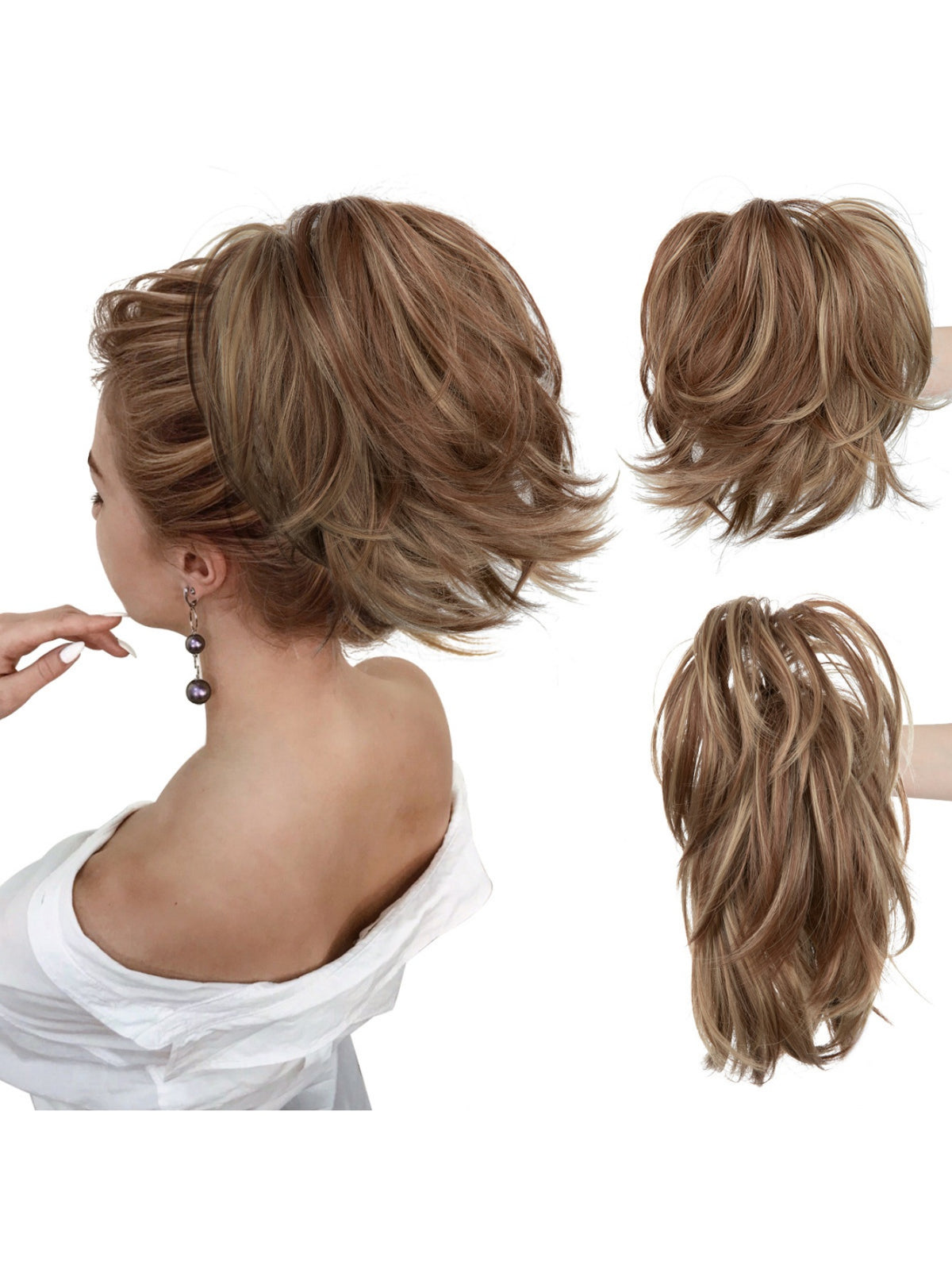 Short, Curled Ponytail Wig With Clip