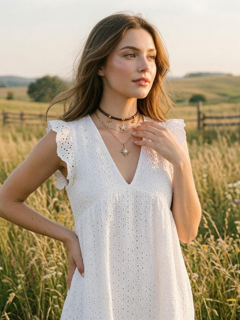 Lace Jacquard Openwork V-neck With Ruffles Solid Color Mini&Short Dresses