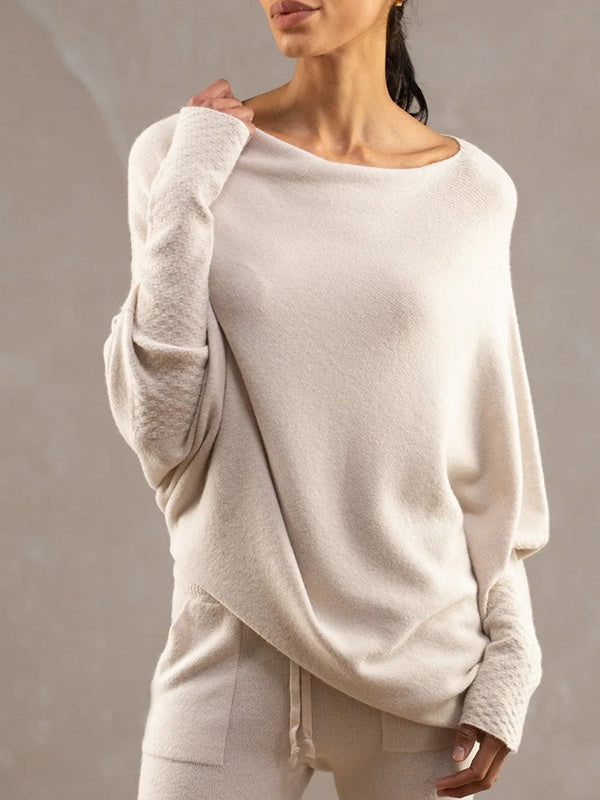Old Knitting Pleated Sloping Shoulders Pullover T-shirt