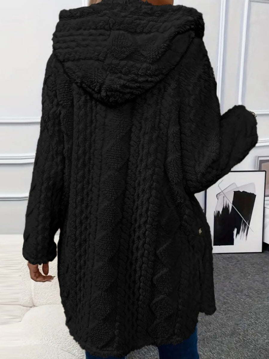 Hooded Solid Color Cardigan Button Long Sleeve Casual 3D Pattern Jackets