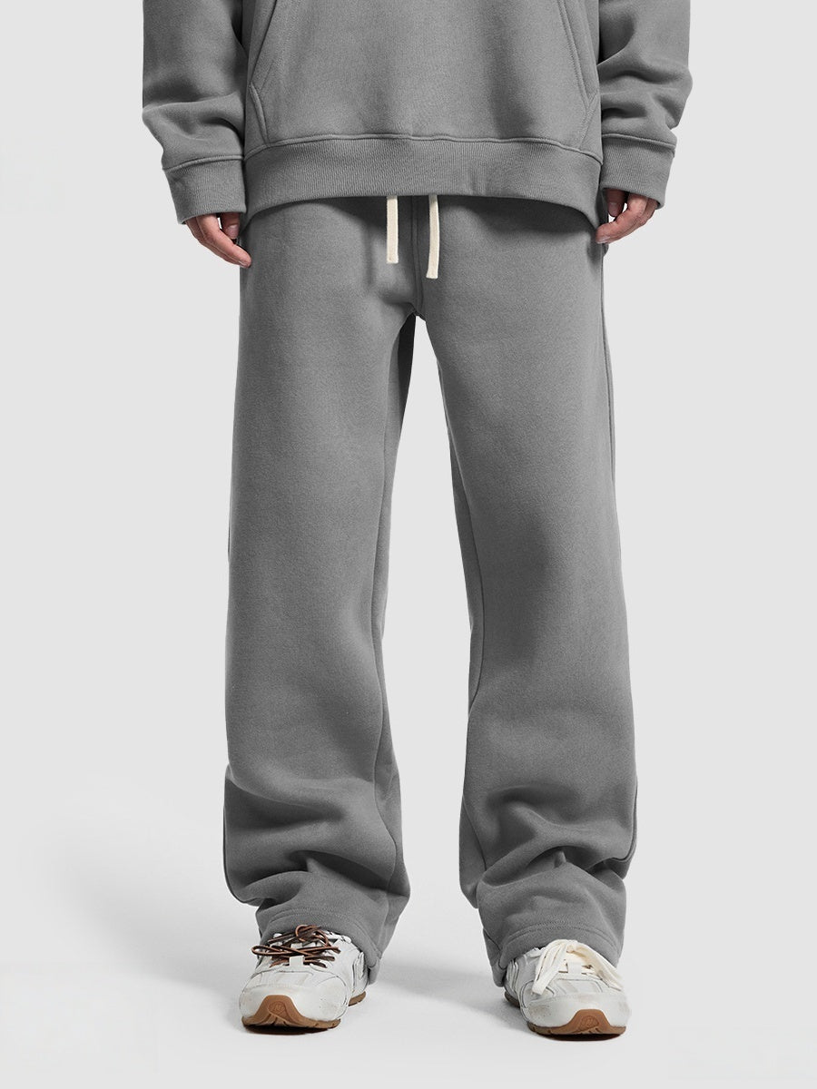 Plush Sports Loose Solid Color Zipper Hooded Sweatshirts&Hoodies Set