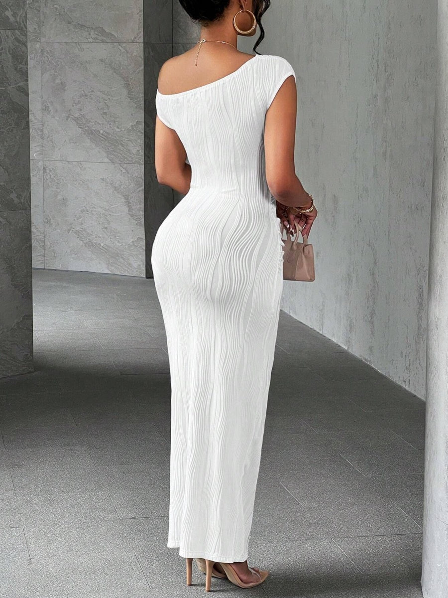 Water Ripple One-shoulder Long Dress