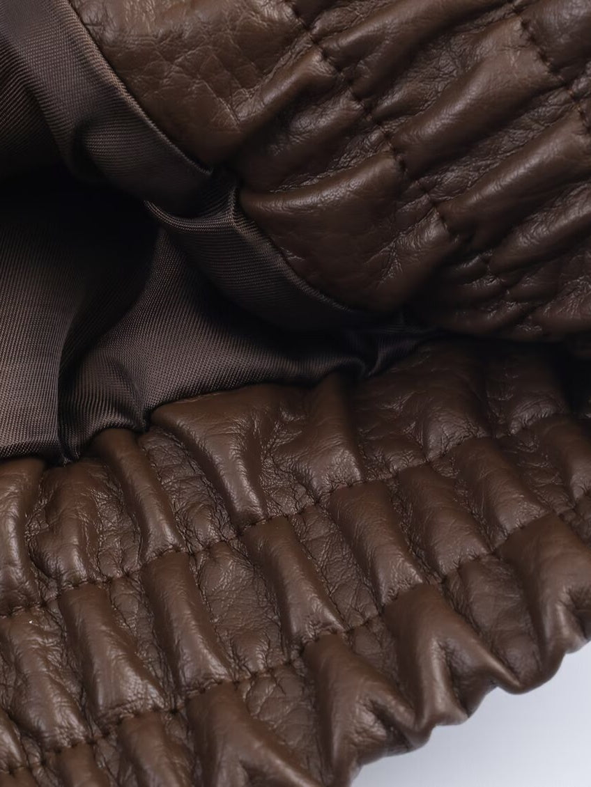 Pocket Stand-up Collar Faux Leather Jacket