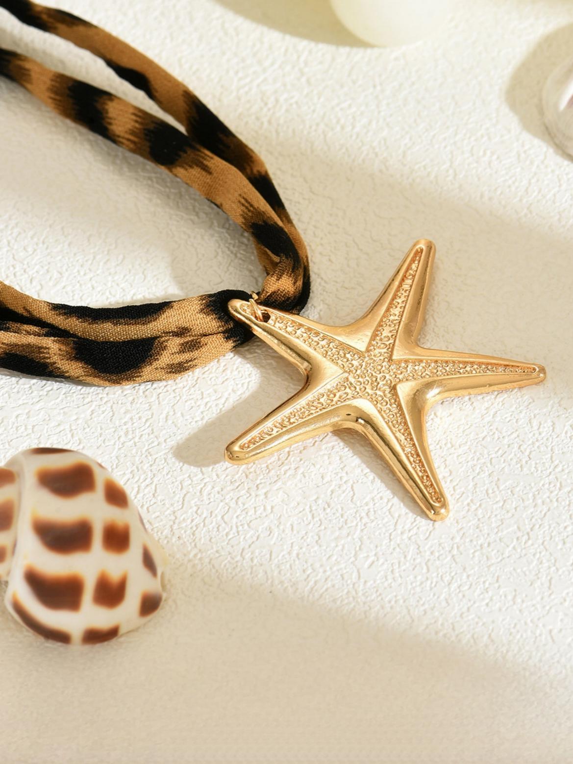 Leopard Print Seashell Starfish Necklace