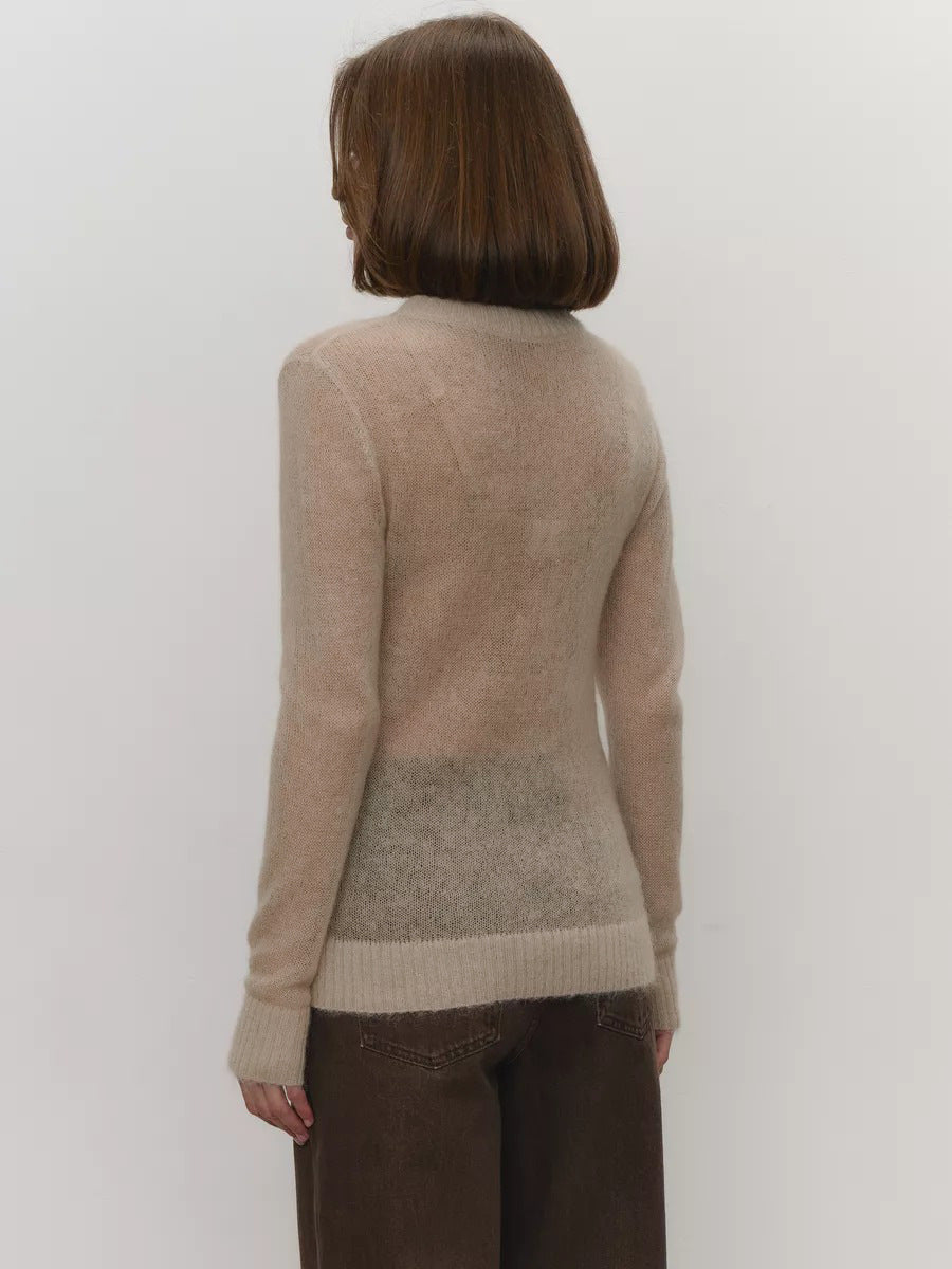 Mohair Crew Neck Pullover Sweater, Semi-sheer Base Layer Sweater