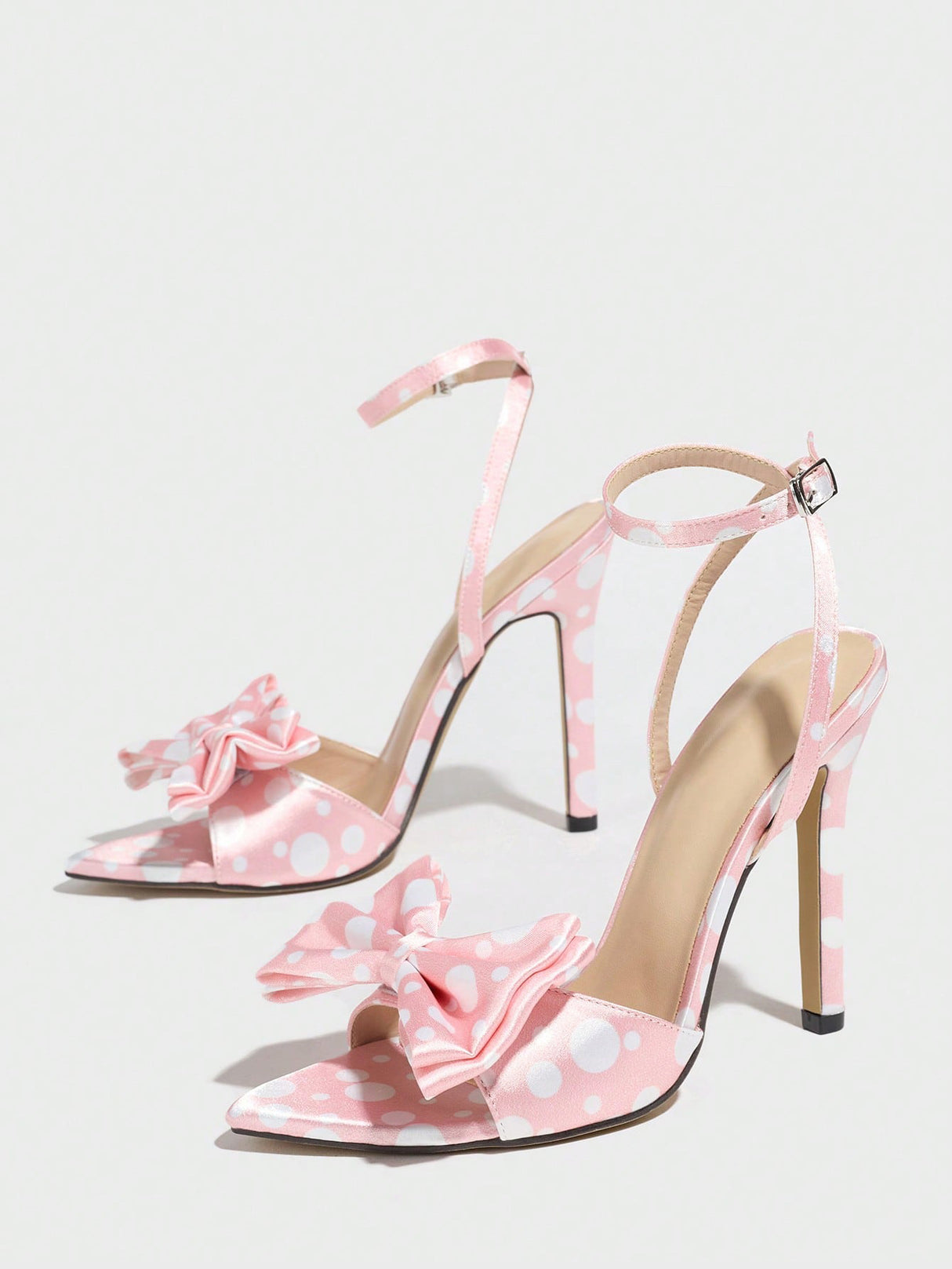 Sweet Color-blocked Polka Dot Bow High-heeled Sandals