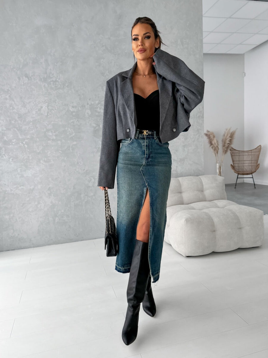 High Waist Slit Washing Slim Fit Hip Mid-length Cowboy Skirts