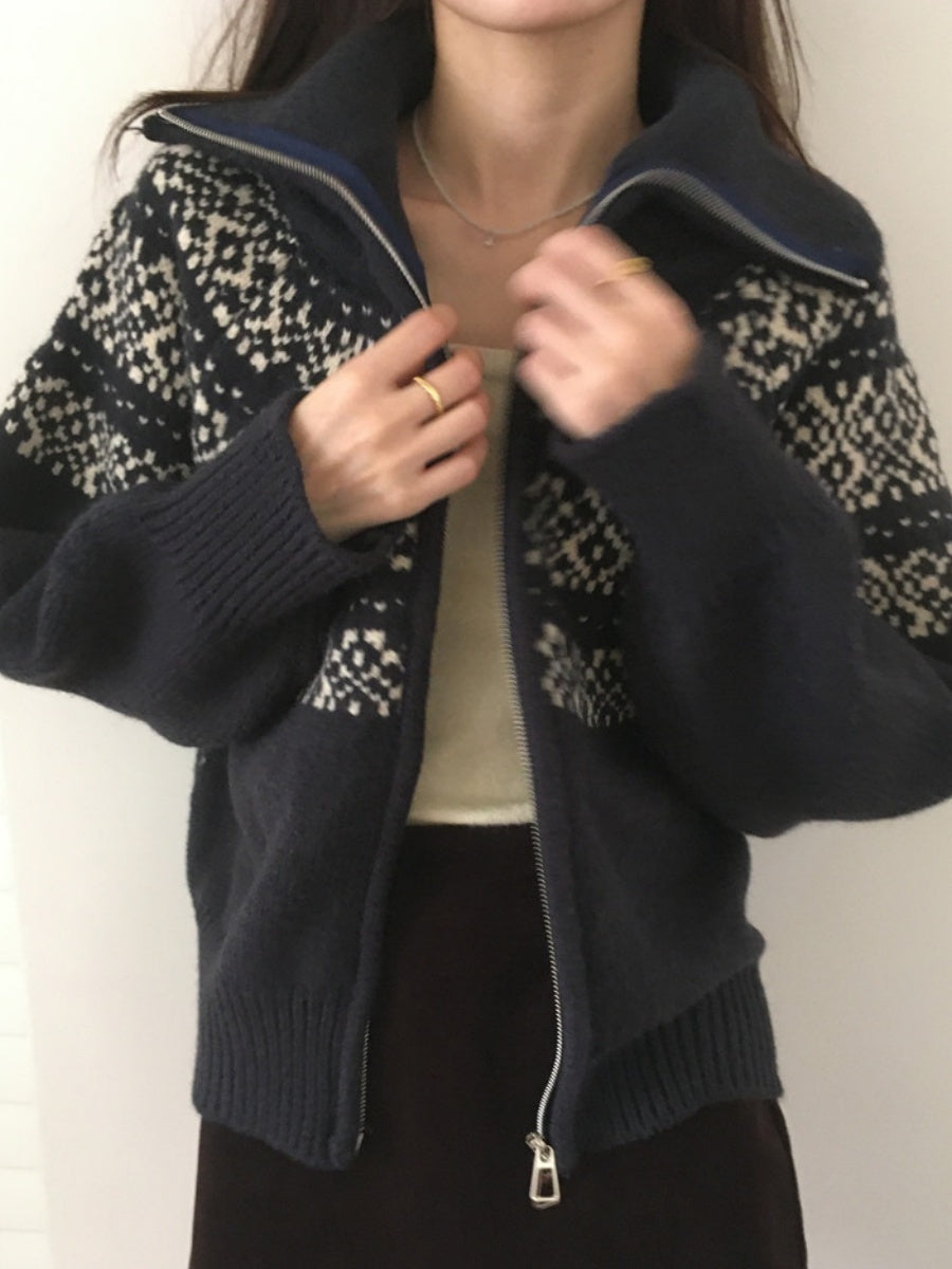 Fair Isle Jacquard Zipper Christmas Cardigans
