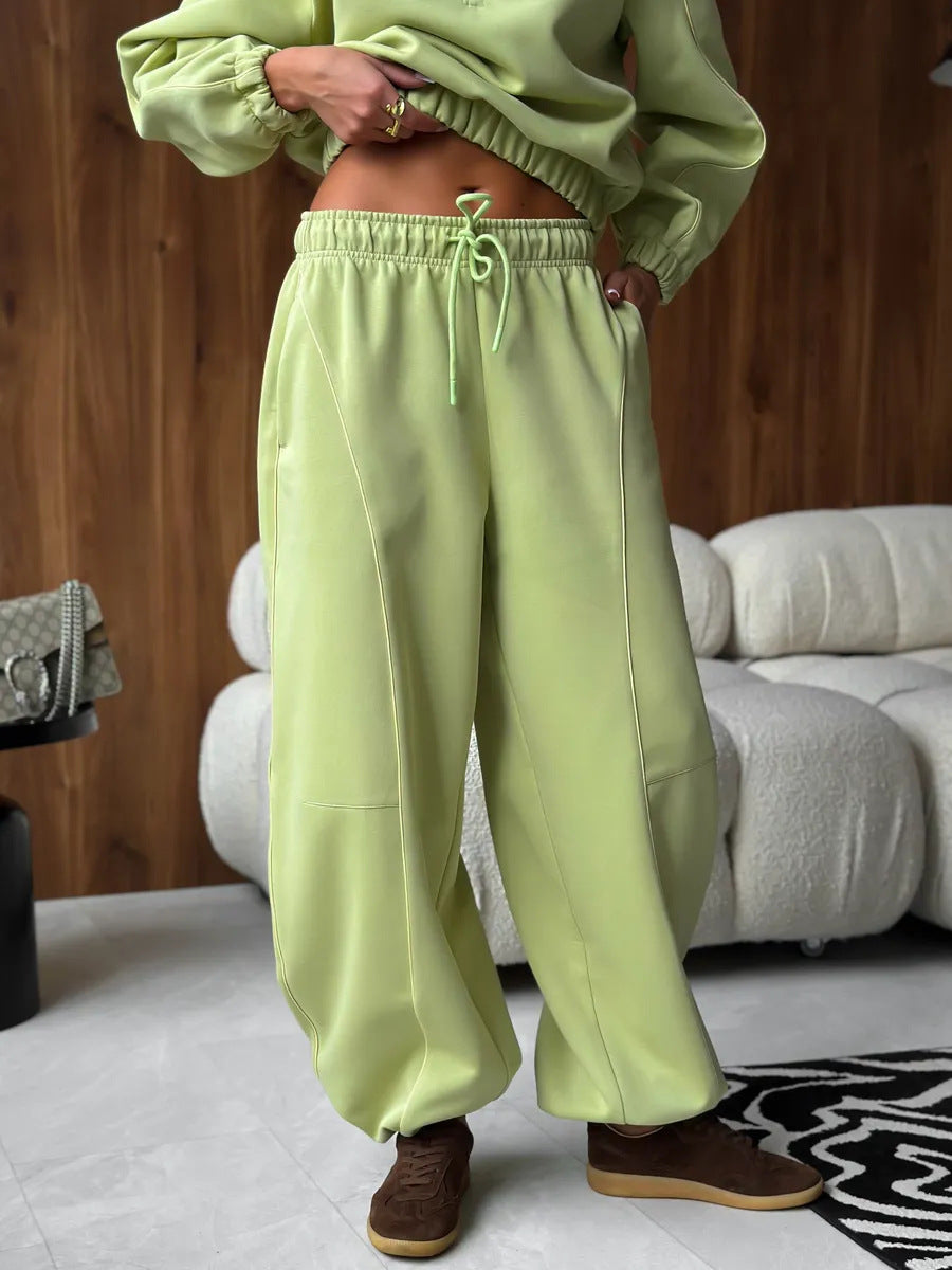 American Retro Color-blocked Striped Tracksuit For Women Two-piece Set: Collared Half-zip Sweatshirt And High-waisted Wide-leg Sweatpants