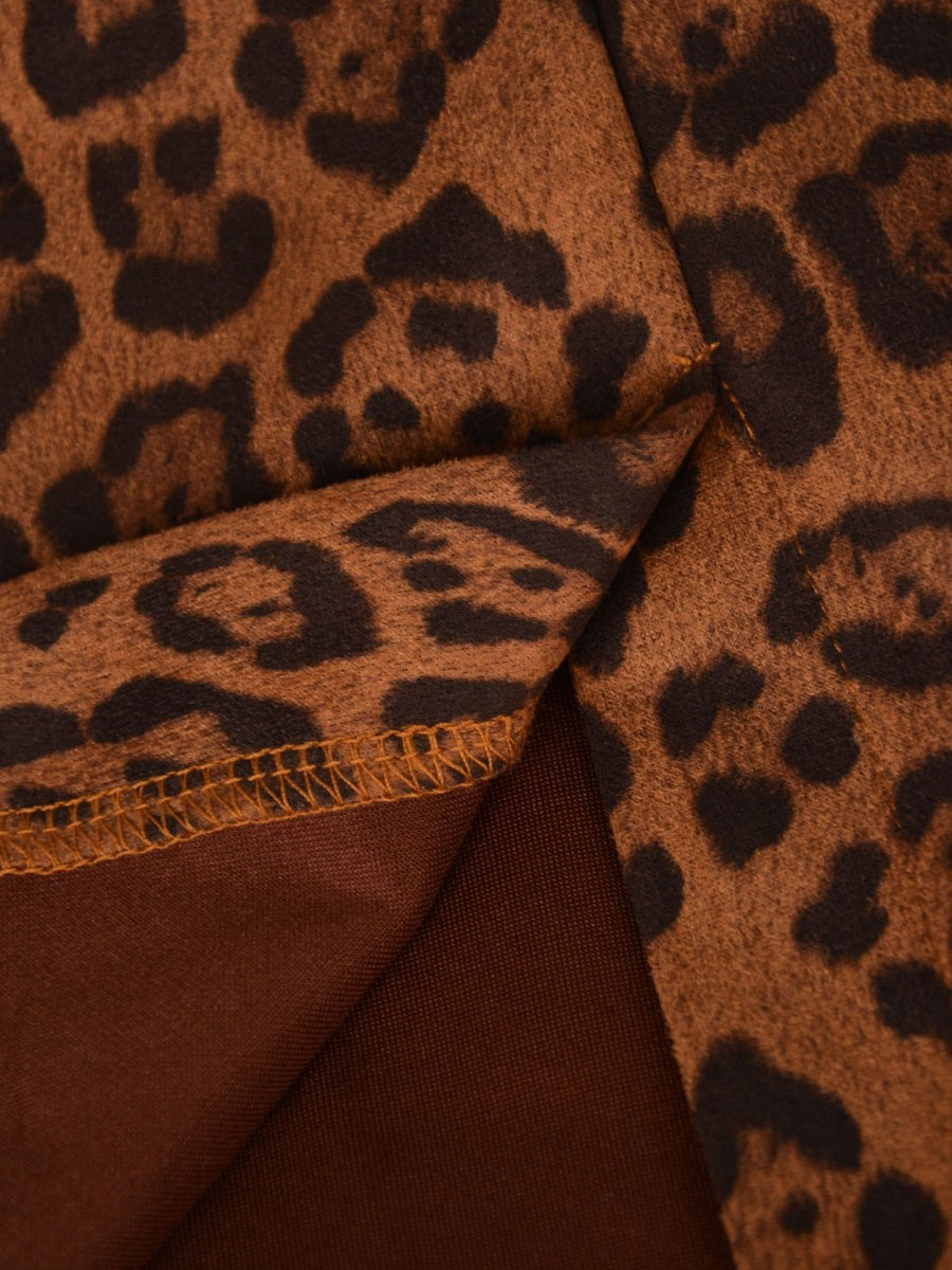 Leopard Suede Zipper High Waist Skirts