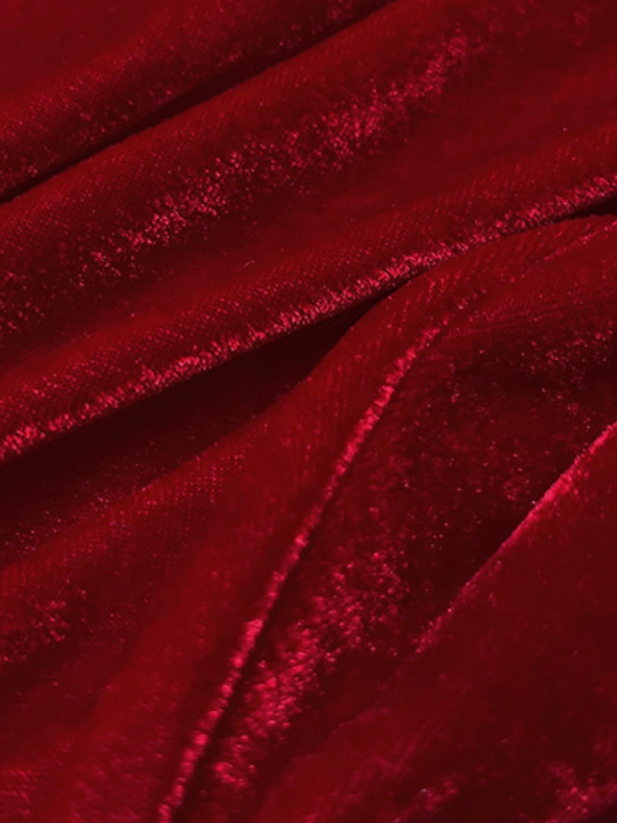 Christmas Red Plush Dress And Denim Hat 2-piece Sets