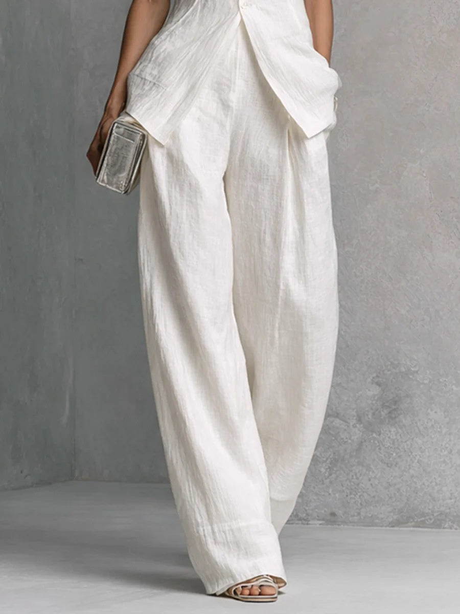 Flowy Casual Sleeveless Vest And Solid Color Trousers Two-piece Set
