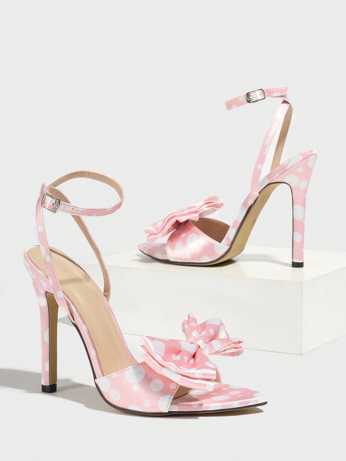 Sweet Color-blocked Polka Dot Bow High-heeled Sandals