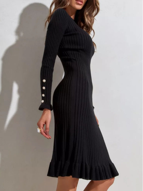 Over-the-knee Sweater, Button-down Knit Fishtail Midi Dress