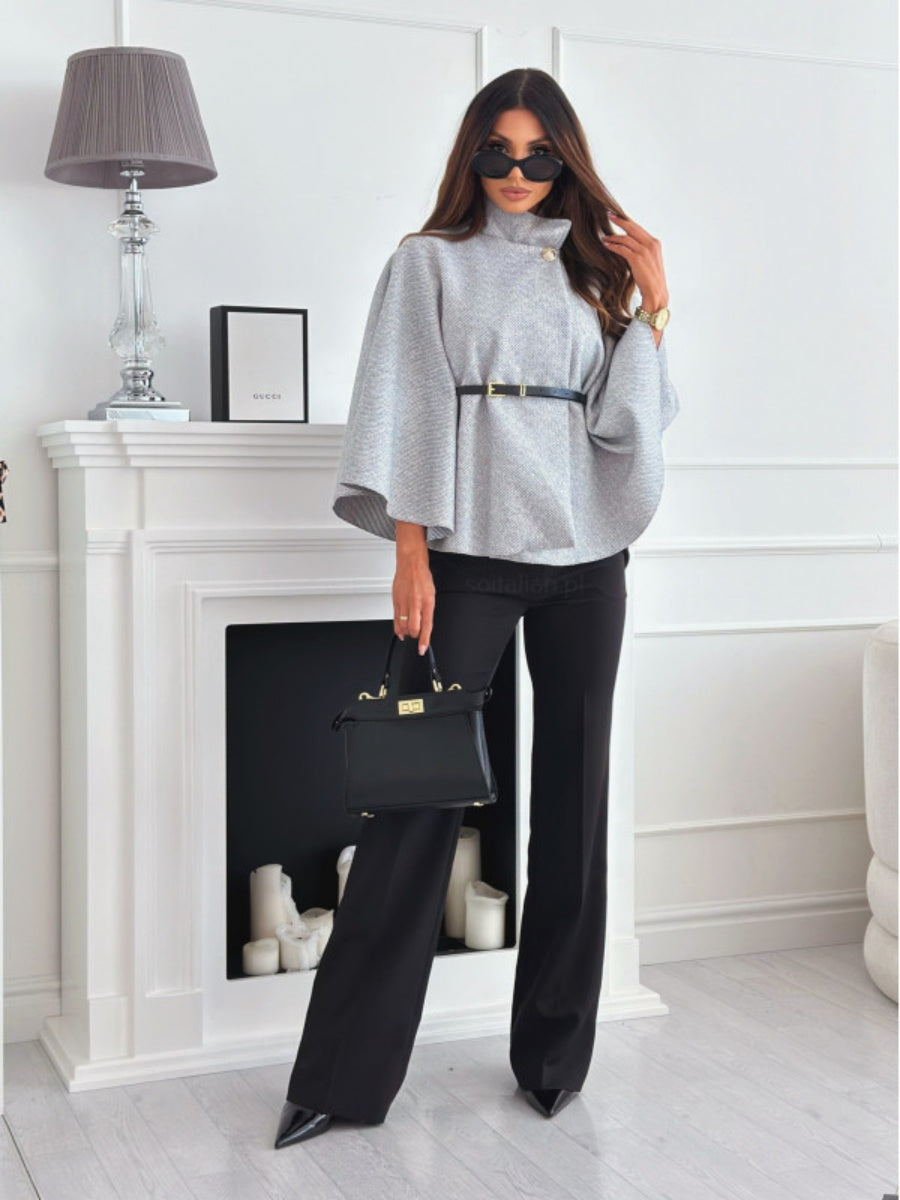 Waist Tie Wool Cape Jacket